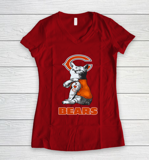 NFL Football My Cat Loves Chicago Bears Women's V-Neck T-Shirt 8