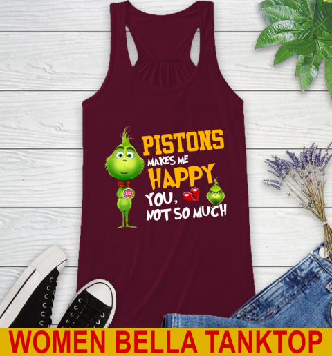 NBA Detroit Pistons Makes Me Happy You Not So Much Grinch Basketball Sports Racerback Tank 2