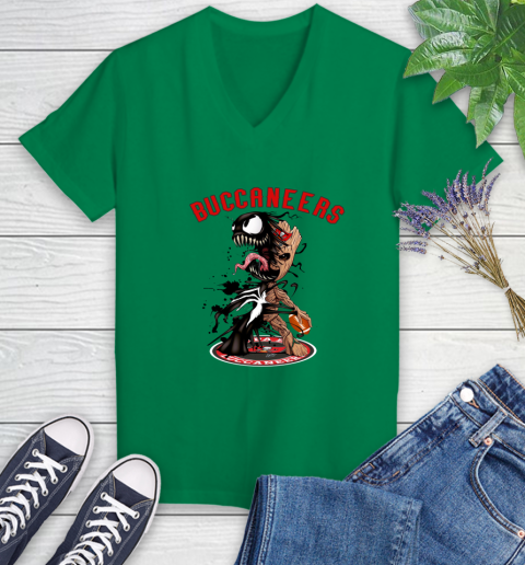 NFL Tampa Bay Buccaneers Football Venom Groot Guardians Of The Galaxy Women's V-Neck T-Shirt 5