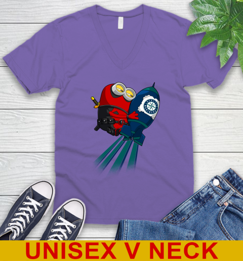 MLB Baseball Seattle Mariners Deadpool Minion Marvel Shirt V-Neck T-Shirt 8
