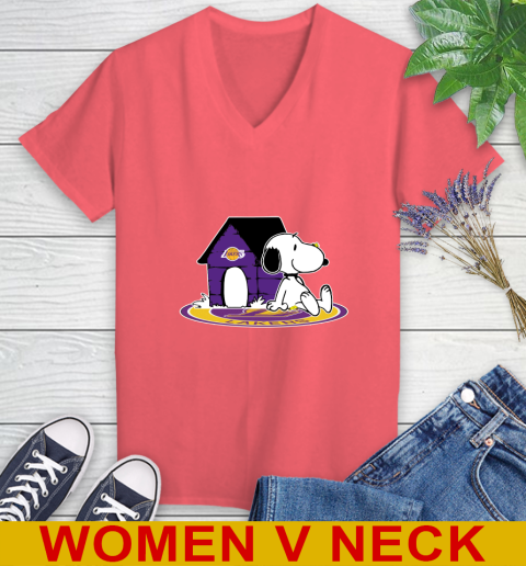 NBA Basketball Los Angeles Lakers Snoopy The Peanuts Movie Shirt Women's V-Neck T-Shirt 7