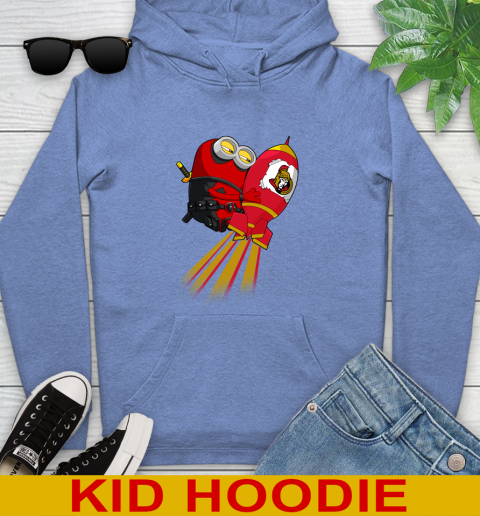 NHL Hockey Ottawa Senators Deadpool Minion Marvel Shirt Youth Hoodie - Image 13