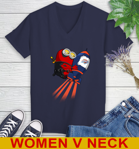 NBA Basketball Oklahoma City Thunder Deadpool Minion Marvel Shirt Women's V-Neck T-Shirt 12