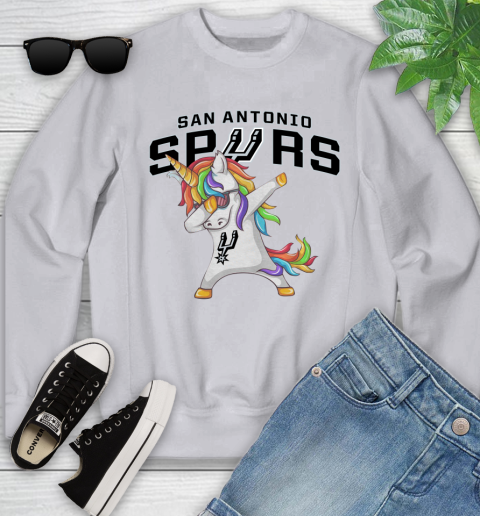 San Antonio Spurs NBA Basketball Funny Unicorn Dabbing Sports Youth Sweatshirt 4