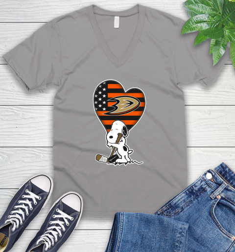 Anaheim Ducks NHL Hockey The Peanuts Movie Adorable Snoopy V-Neck T-Shirt 4