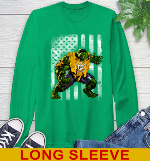 Indiana Pacers Hulk Marvel Avengers NBA Basketball American Flag Long Sleeve T-Shirt 8