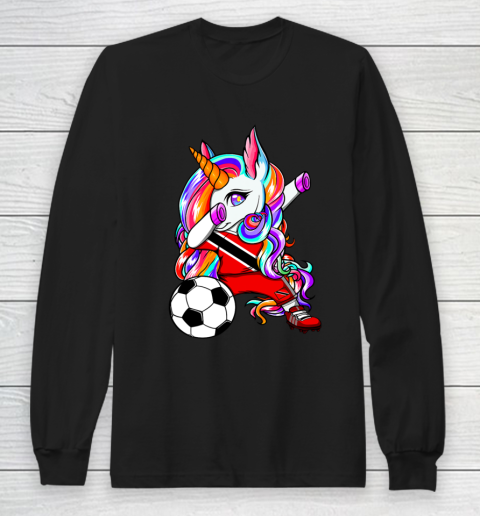 Dabbing Unicorn Trinidad and Tobago Soccer Fans Football Long Sleeve T-Shirt