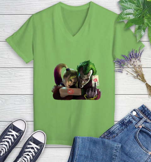 Atlanta Hawks NBA Basketball Joker Harley Quinn Suicide Squad Women's V-Neck T-Shirt 11