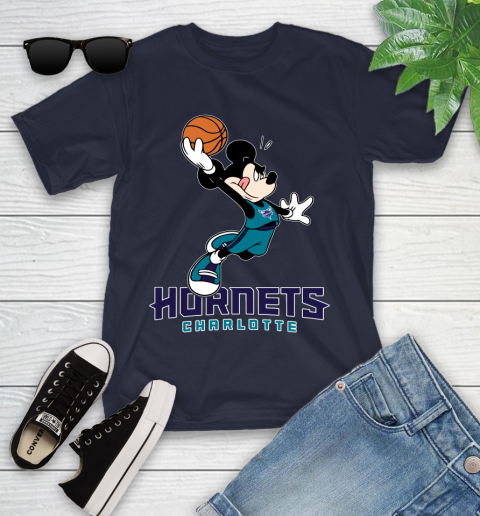 NBA Basketball Charlotte Hornets Cheerful Mickey Mouse Shirt Youth T-Shirt 3