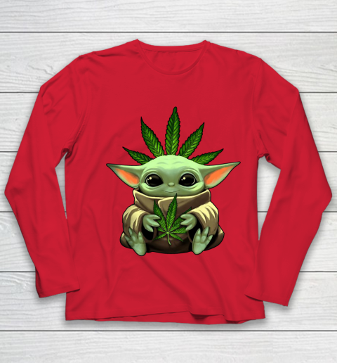 Baby Yoda Hug Marijuana Canabis Youth Long Sleeve 10
