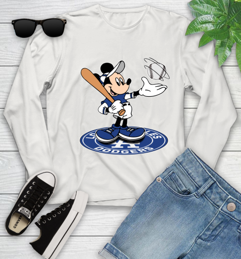 MLB Baseball Los Angeles Dodgers Cheerful Mickey Disney Shirt Youth Long Sleeve 12