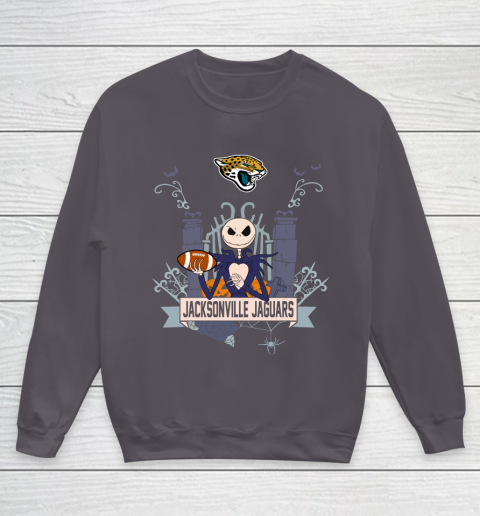 NFL Jacksonville Jaguars Football Jack Skellington Halloween Youth Sweatshirt 5