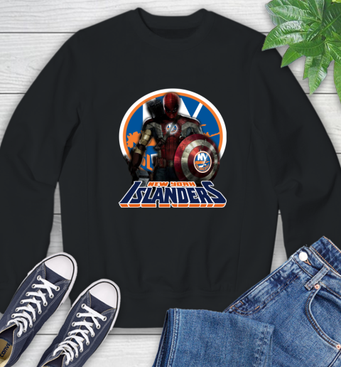 NHL Captain America Thor Spider Man Hawkeye Avengers Endgame Hockey New York Islanders Sweatshirt 2