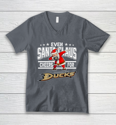 Anaheim Ducks Even Santa Claus Cheers For Christmas NHL V-Neck T-Shirt 4