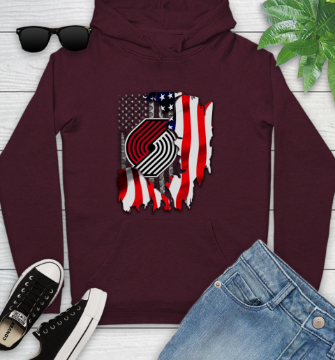 Portland Trail Blazers NBA Basketball American Flag Youth Hoodie 7