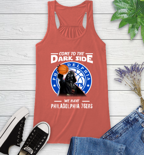 NBA Come To The Dark Side We Have Philadelphia 76ers Star Wars Darth Vader Basketball Racerback Tank 3