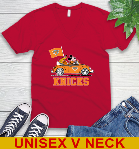 NBA Basketball New York Knicks Pluto Mickey Driving Disney Shirt V-Neck T-Shirt 7