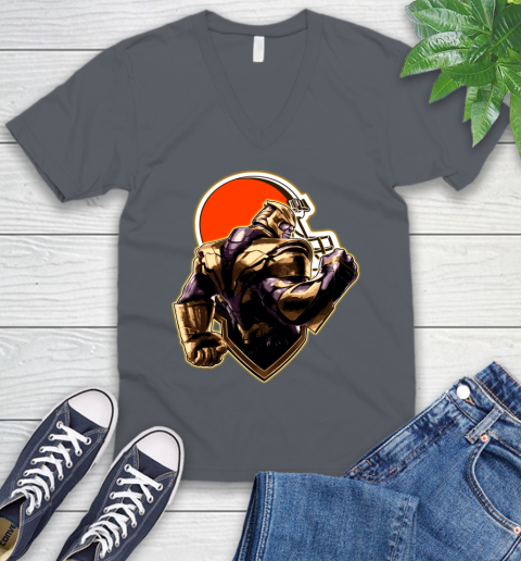 NFL Thanos Avengers Endgame Football Sports Cleveland Browns V-Neck T-Shirt 5