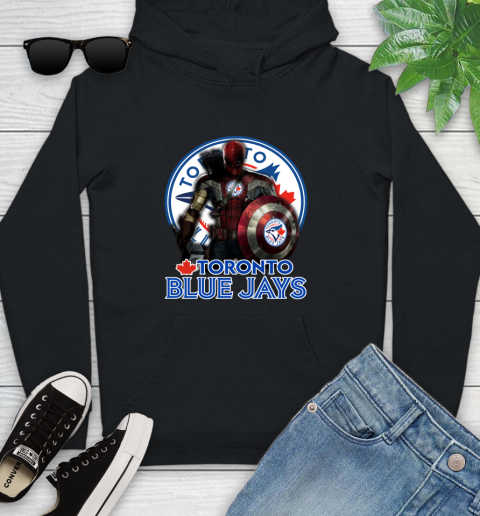 MLB Captain America Thor Spider Man Hawkeye Avengers Endgame Baseball Toronto Blue Jays Youth Hoodie 2