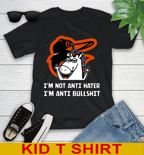 Baltimore Orioles MLB Baseball Unicorn I'm Not Anti Hater I'm Anti Bullshit Youth T-Shirt 2