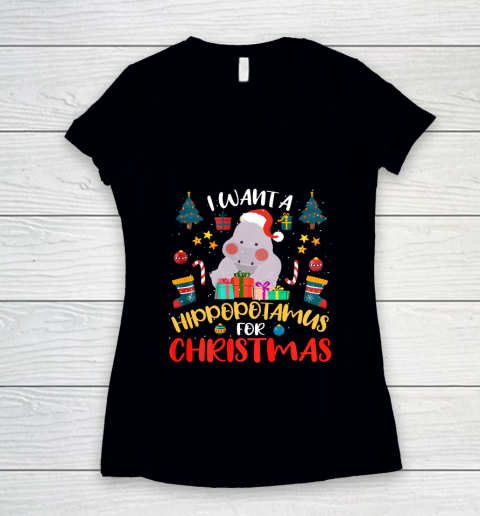 I Want A Hippopotamus For Christmas Hippo Xmas Women's V-Neck T-Shirt