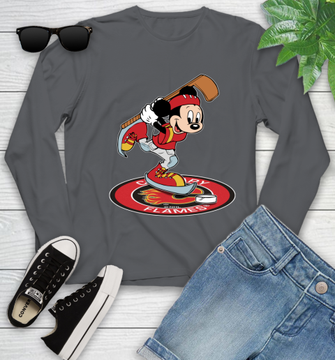 NHL Hockey Calgary Flames Cheerful Mickey Disney Shirt Youth Long Sleeve 8