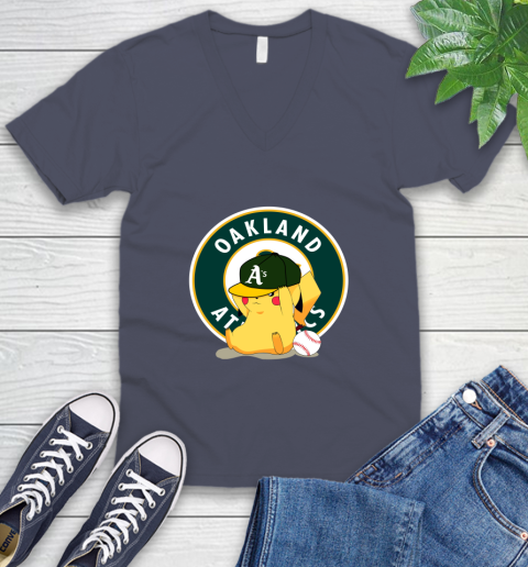 MLB Pikachu Baseball Sports Oakland Athletics V-Neck T-Shirt 8