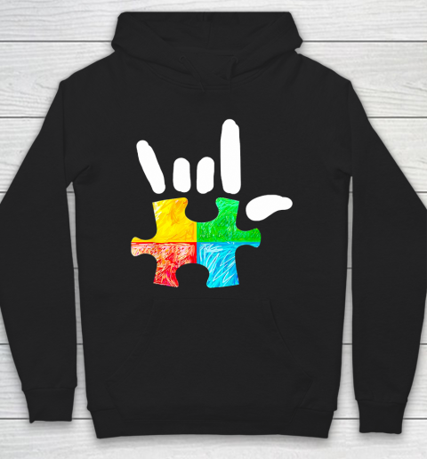 Autism Awareness Hand Rock and Roll Puzzle Pieces Tie Dye Style Hoodie