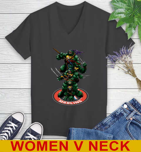 MLB Baseball Miami Marlins Teenage Mutant Ninja Turtles Shirt Women's V-Neck T-Shirt 9