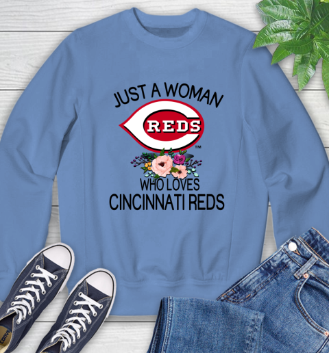 MLB Just A Woman Who Loves Cincinnati Reds Baseball Sports Sweatshirt 8