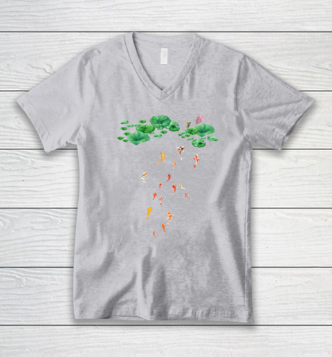 Watercolor Japanese Koi Fish Goldfish Lily Pad Lotus Leaf Beauty V-Neck T-Shirt 2