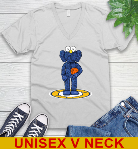 NBA Basketball Indiana Pacers Kaws Bff Blue Figure Shirt V-Neck T-Shirt