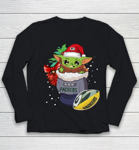 Green Bay Packers Christmas Baby Yoda Star Wars Funny Happy NFL Youth Long Sleeve