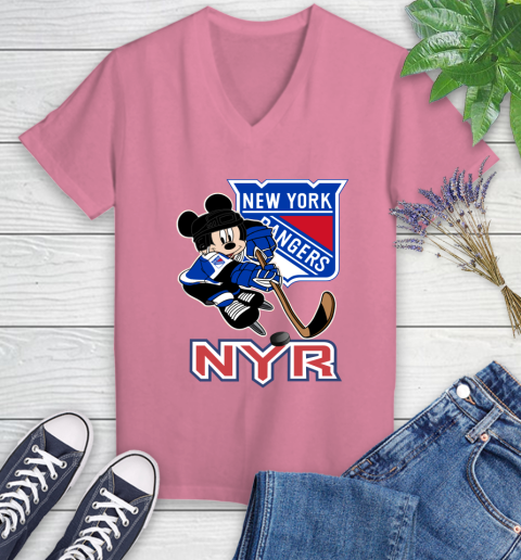 NHL New York Rangers Mickey Mouse Disney Hockey T Shirt Women's V-Neck T-Shirt 13