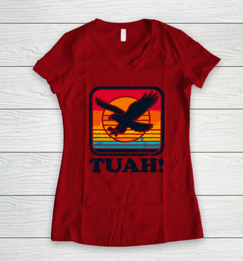 Funny Hawk Tuah Tush Camping Hiking Sarcastic Women's V-Neck T-Shirt 5