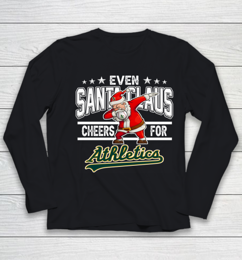 Oakland Athletics Even Santa Claus Cheers For Christmas MLB Youth Long Sleeve