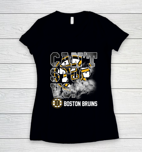 NHL Boston Bruins Hockey Can't Stop Vs Women's V-Neck T-Shirt