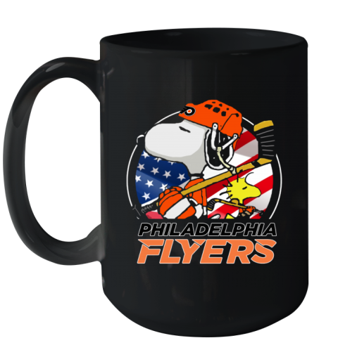 66it philadelphia flyers snoopy and woodstock nhl ceramic mug 150 54 front black