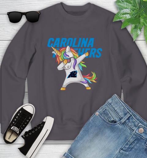Carolina Panthers NFL Football Funny Unicorn Dabbing Sports Youth Sweatshirt 6