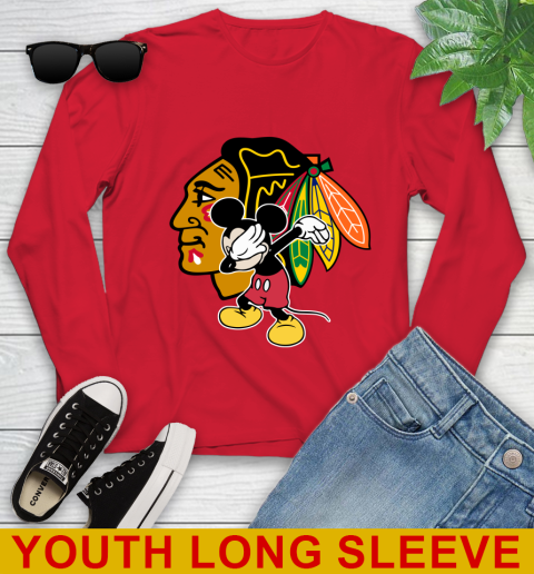 Chicago Blackhawks NHL Hockey Dabbing Mickey Disney Sports Youth Long Sleeve 11