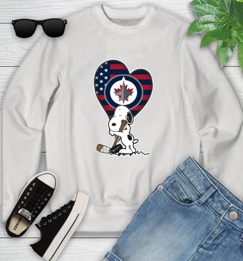 Winnipeg Jets NHL Hockey The Peanuts Movie Adorable Snoopy Youth Sweatshirt
