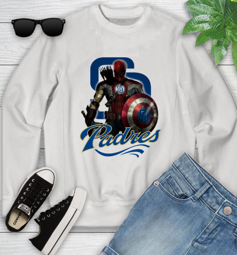 MLB Captain America Thor Spider Man Hawkeye Avengers Endgame Baseball San Diego Padres Youth Sweatshirt