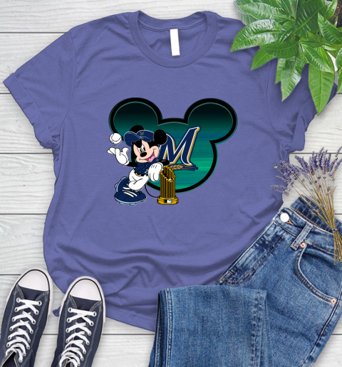 MLB Milwaukee Brewers The Commissioner's Trophy Mickey Mouse Disney Women's T-Shirt 11