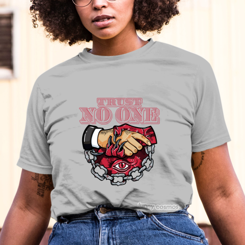Air Jordan 1 Reverse Bred Matching Sneaker Tshirt Trust No One Eye Red and Black Jordan Tshirt