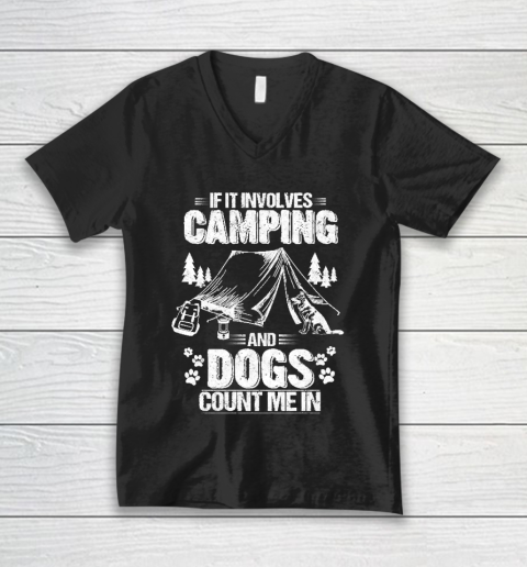 Camping and Dogs Funny Tent Camper Dog White Distressed V-Neck T-Shirt