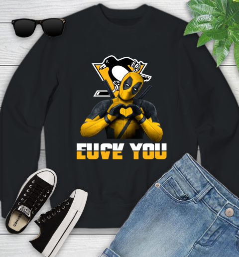 NHL Pittsburgh Penguins Deadpool Love You Fuck You Hockey Sports Youth Sweatshirt