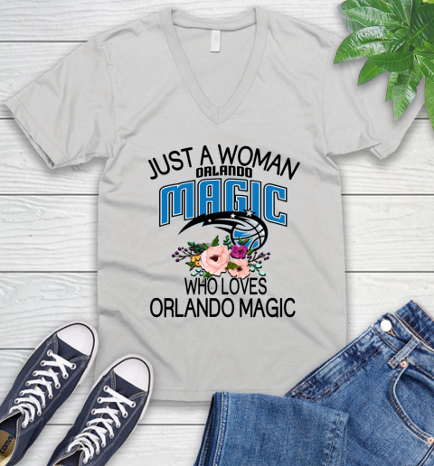 NBA Just A Woman Who Loves Orlando Magic Basketball Sports V-Neck T-Shirt