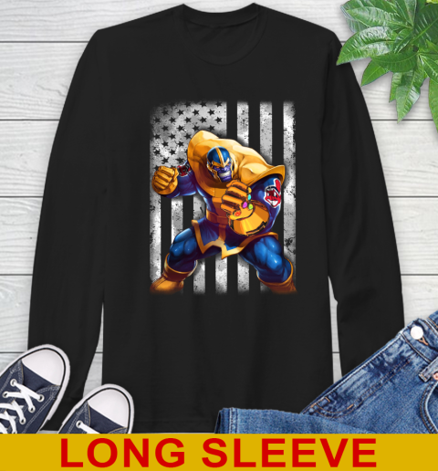 MLB Baseball Cleveland Indians Thanos Marvel American Flag Shirt Long Sleeve T-Shirt