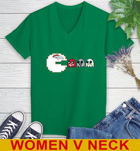 Denver Broncos NFL Football Pac Man Champion Women's V-Neck T-Shirt 6