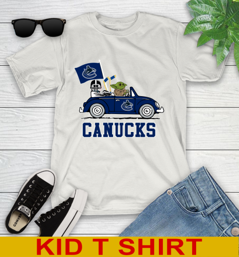NHL Hockey Vancouver Canucks Darth Vader Baby Yoda Driving Star Wars Shirt Youth T-Shirt 12